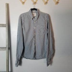 ABERCROMBIE & FITCH GRAY AND WHITE 100% COTTON BUTTON DOWN MUSCLE SHIRT SIZE XL